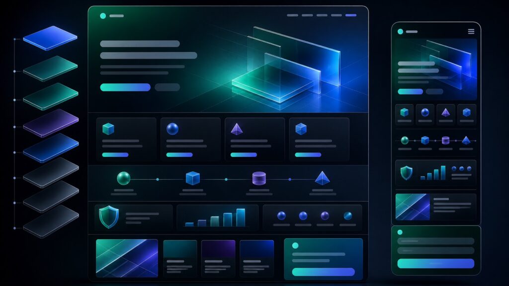 Architettura modulare di una homepage aziendale coerente su desktop e mobile