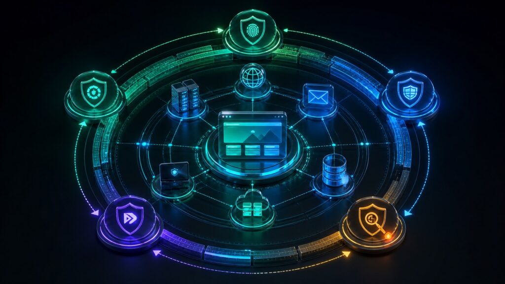 Ecosistema digitale aziendale protetto lungo le fasi di identificazione, protezione, rilevamento e recupero