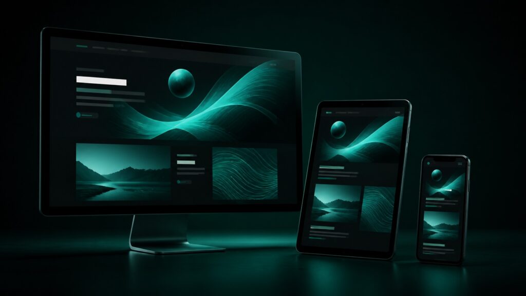 Sito responsive visualizzato su computer, tablet e smartphone